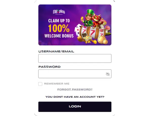 MexPlay casino login: panel con correo, contrasena y boton de acceso